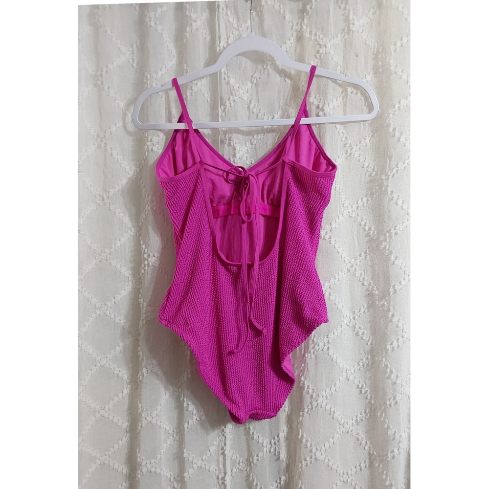 No Boundaries Womens Hot Pink Smocked Crinkle One Piece Swimsuit Size L 11-13 - Picture 2 of 3